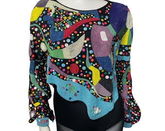 Vintage sequin blouse, 1990s. Heavily beaded wearable art deco