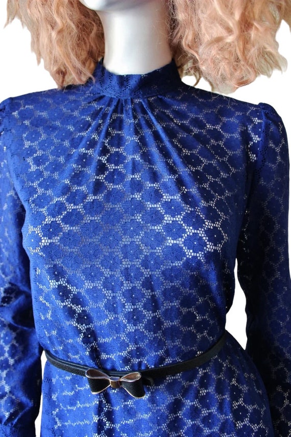 Vintage lace dress, blue, royal, sheer long sleev… - image 5