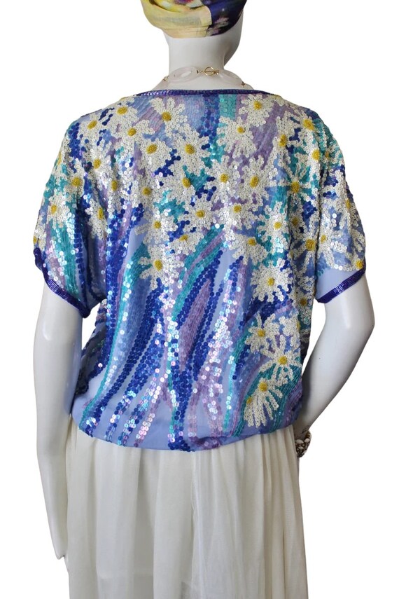 Sequin top, vintage, floral, silk. Saks Fifth Ave… - image 9