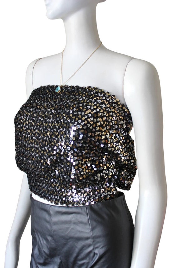 Sequin tube top, vintage, disco, clubwear, black … - image 5