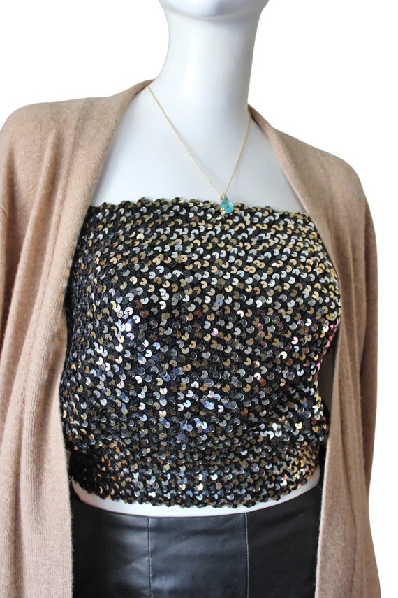 Sequin tube top, vintage, disco, clubwear, black … - image 4