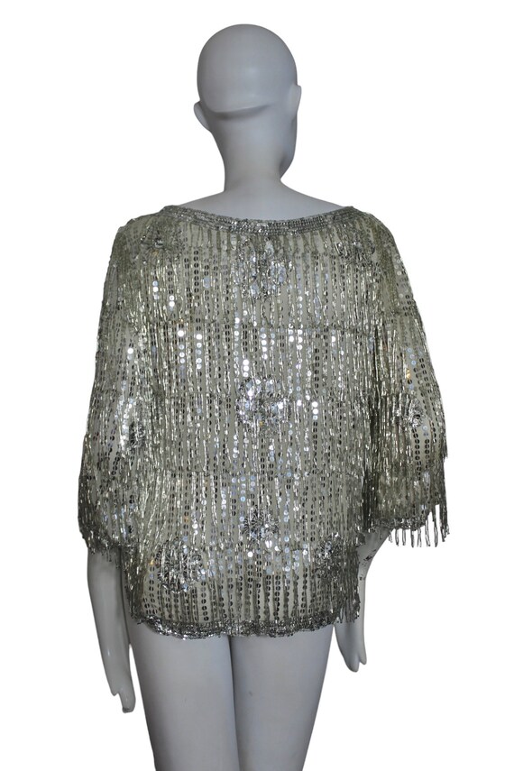 Tassel top, beaded fringe, sequin, silk. 1970s-19… - image 9