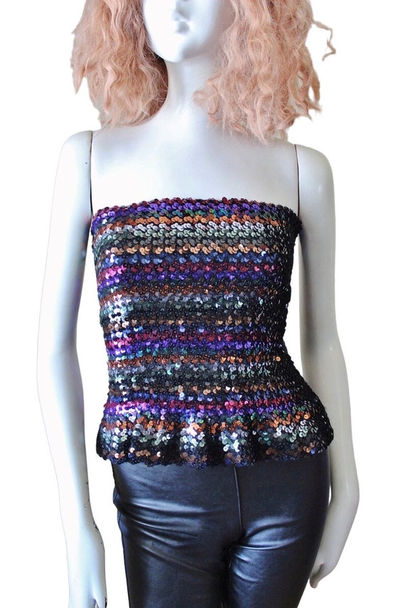 Tube top, sequin, vintage. disco, 1980s. Rainbow,… - image 7