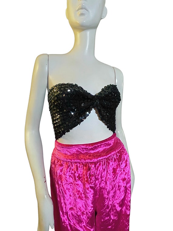 Sequin tube top, bow, black, vintage 1980s - image 2