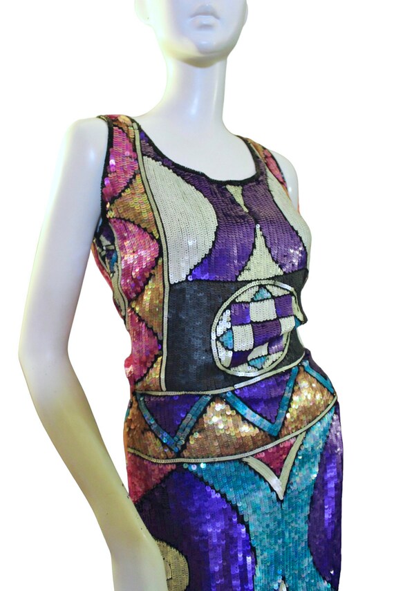 Sequin dress, vintage,silk, art deco, abstract, c… - image 8