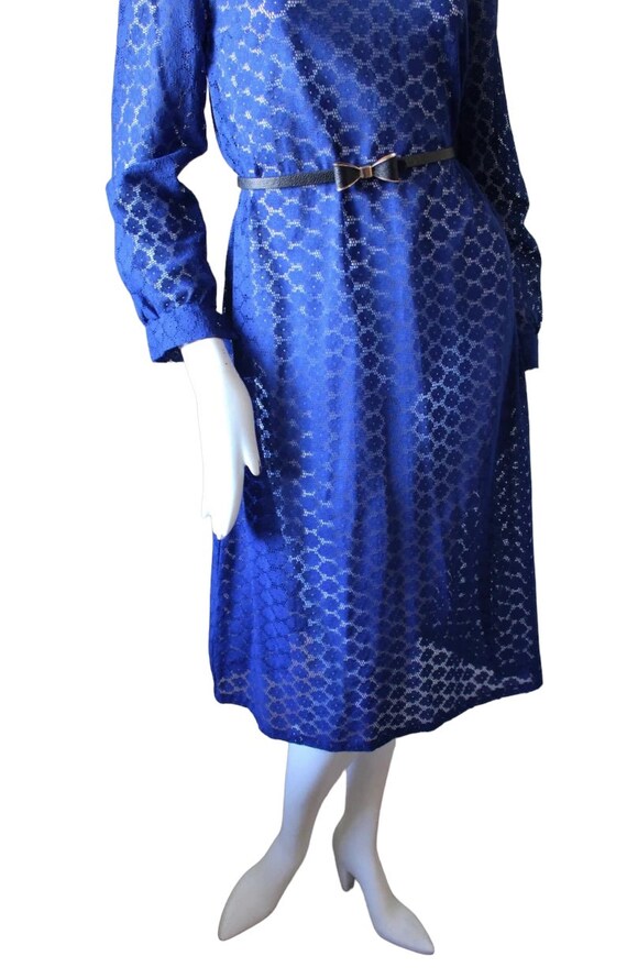 Vintage lace dress, blue, royal, sheer long sleev… - image 3