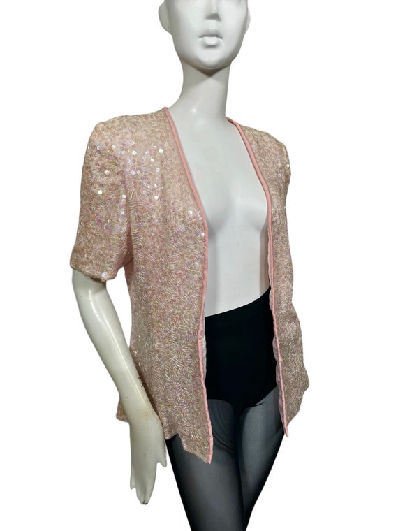 Pink sequin 1980s jacket, cardigan, pastel, sprin… - image 5