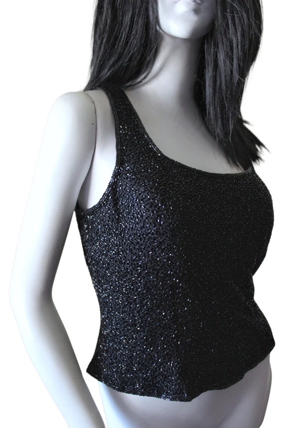 Vintage top, beaded, black, flare, 1970s. By Jason - image 2