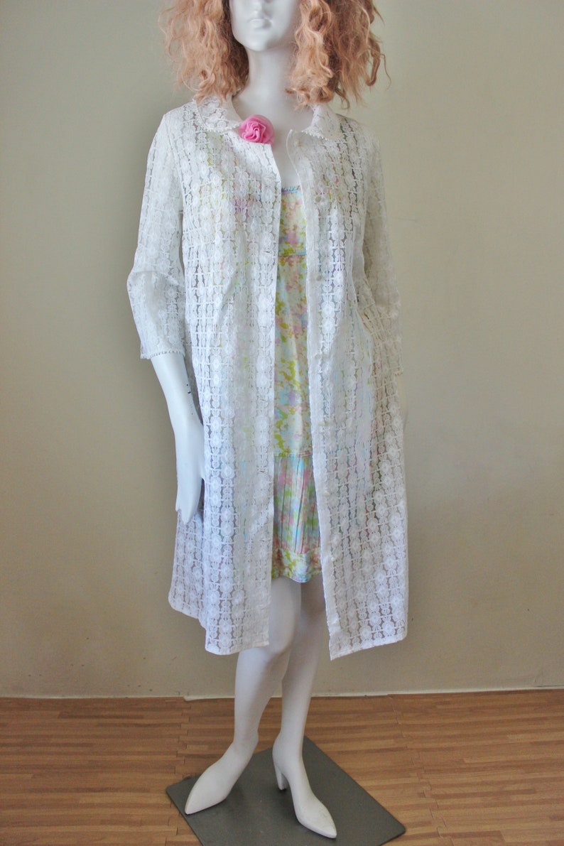 Vintage lace jacket lightweight white Long 1960s