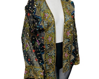 Sequin jacket, vintage, silk, floral, sheer