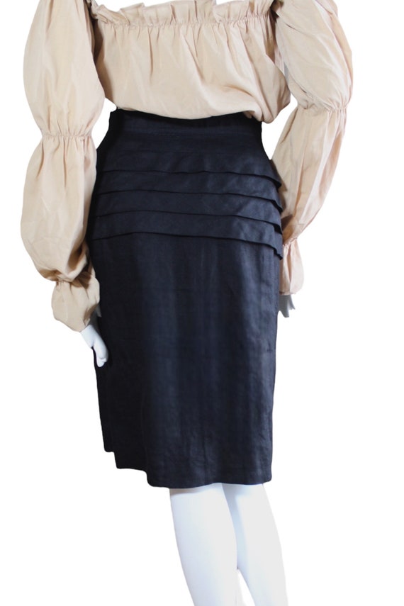 Black linen pencil skirt, midi, vintage. By Ellen… - image 4