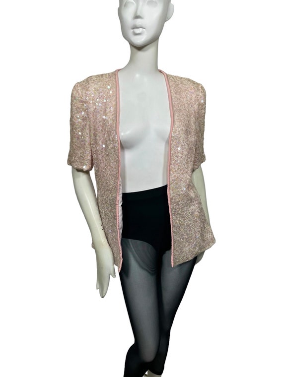 Pink sequin 1980s jacket, cardigan, pastel, sprin… - image 2