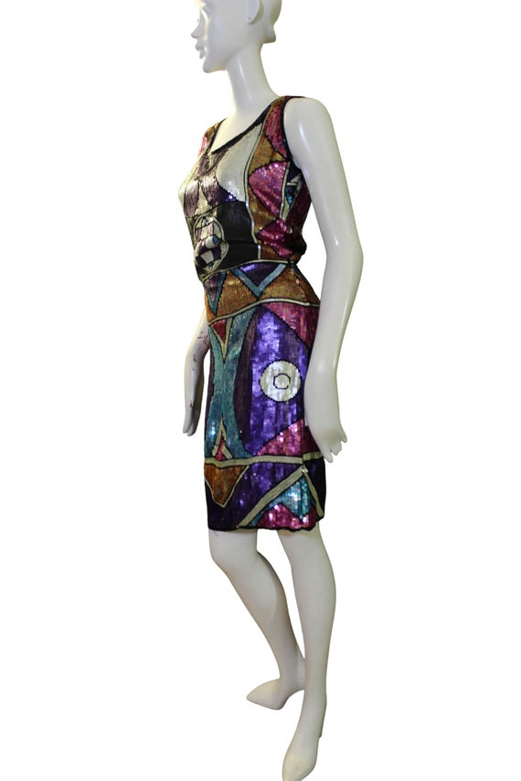 Sequin dress, vintage,silk, art deco, abstract, c… - image 4