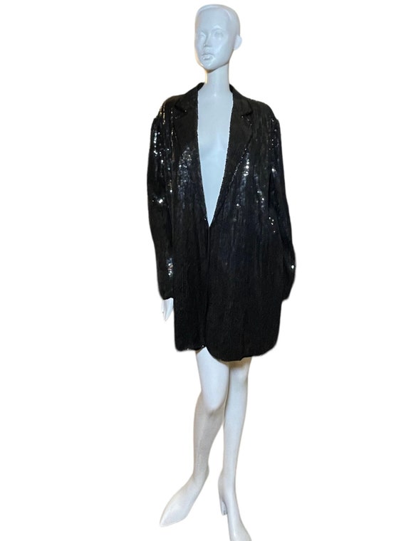 Vintage black sequin long blazer