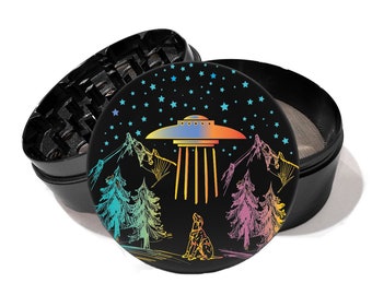 Mountain UFO 4 Piece airplane grade aluminum Herb Grinder+ Free Personalize the back of the grinder with your own message. 0283