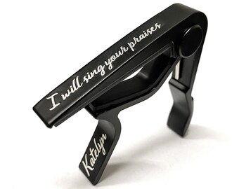 Personalized Guitar Capo Custom Text Engraving, Guitarist Gift,  Aluminum Quick Change Clamp Key Clip Acoustic and Electric, Mothers day