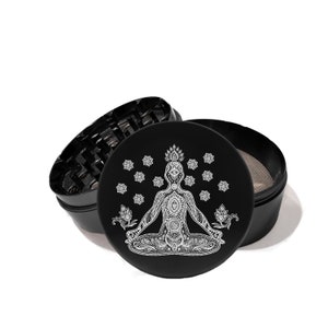 Lotus Pose Meditation Metal Grinder Herb With Catcher Set, 4 Piece Grinder for Women, for Men, L0119 image 1