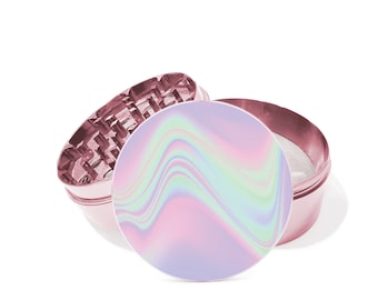 Pink Holograph Girly Grinder, 4 Piece Grinder With Catcher Set, Free Custom Text Engraved on back, 6 color Option 0325