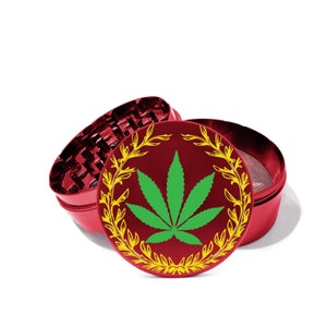 4 Piece 63mm 2.5" Grinder Herb With Catcher Set, , Green leaf Wreath, Free personalize Back of your Herb grinder 0218