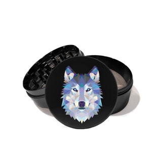 4 Piece airplane grade aluminum Herb Grinder With Catcher , Prism Wolf, Gifts for Smokers, For Men, Boyfriend, For Women 0069