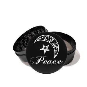 Star and Moon Peace Metal Grinder Herb With Catcher Set, 4 Piece Grinder 63mm 2.5"Girly Grinder, Gifts for Smokers L0293