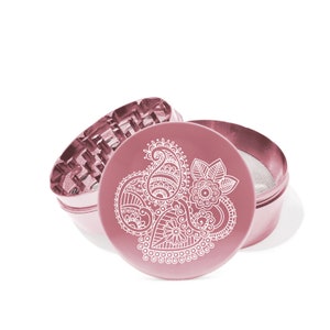 Paisley Henna Flower airplane grade aluminum Herb Grinder  With Catcher Set, laser engraved Girly Grinder, for Girls, Flower Grinder L0205