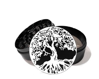 4 Piece Grinder Herb With Catcher Set, Tree Of Life, Gifts For Men, Boyfriend, For Women laser engraved 0074L