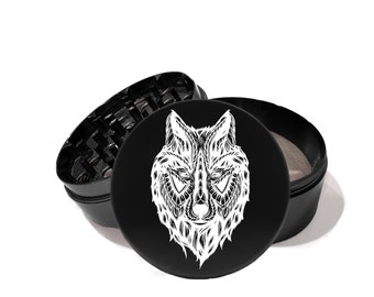 Psychedelic Wolf Metal Grinder Herb With Catcher Set, 4 Piece Grinder for Girls, Gifts for Smokers, For Men L0261