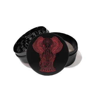 Henna Paisley Elephant Metal Grinder Herb With Catcher Set, 4 Piece Grinder Girly Grinder, for Girls, Animal Lover 026