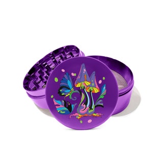 Colorful Mushrooms Metal Grinder Herb With Catcher Set, 4 Piece Grinder Girly Grinder, for Girls, Gifts for Smokers 041