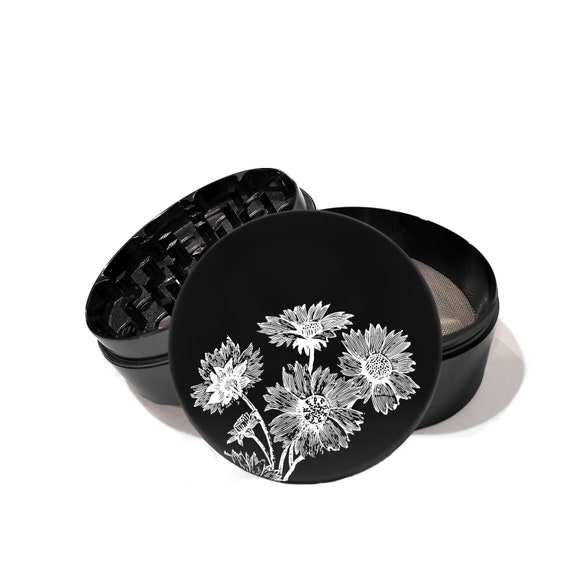 Wild Blanket Flower Metal Grinder Herb With Catcher Set 4 Piece Girly For Girls L0152
