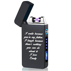 Custom Customized message for friend's dad's USB Electric Double Arc Lighter Rechargeable Windproof  Pulse Cross Lighter Plasma
