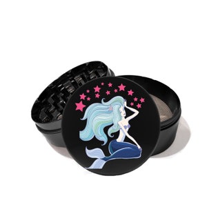 Starry Mermaid aircraft grade aluminum Grinder With Catcher Set, 4 Piece Grinder with Free laser engraved back of your grinder