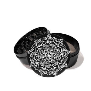 Mandala Flower aircraft grade aluminum Grinder With Catcher Set, 4 Piece Gifts for all L0142