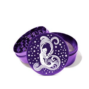 Art Nouveau Mermaid and Stars Metal Grinder Herb With Catcher Set, 4 Piece GrinderGirly Grinder, for Girls L0135