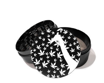 Giraffe Herb Leaves Grinder,63mm 2.5 inch 4 Piece Herb Grinder White laser etching Black Anodized aluminum Grinder