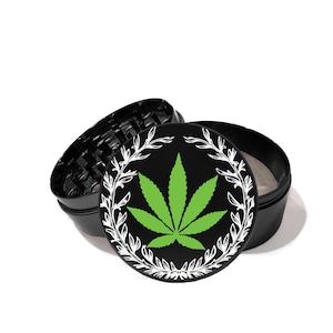 4 Piece Grinder Herb With Catcher Set, Green Leaf, Gifts For Men, For Women, UV Printed 0027