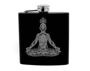 Personalized Flask Print 8oz Stainless Steel Om Yoga Hip Flask Groomsmen Gift, Birthday Gift,Sports Bottle Flask FLX0003