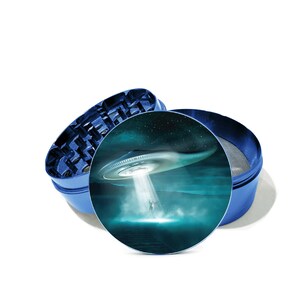 Fantasy UFO Plant Metal Herb Grinder 4 Piece Personalize the back of the grinder with your own message. 0329