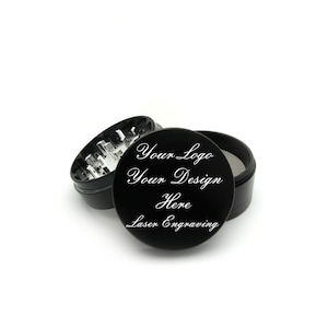 Custom Message Grinder, Personalized Text Customize or Logo, Black Metal Grinder Herb With Catcher Set, 4 Piece Grinder Gifts for Smokers