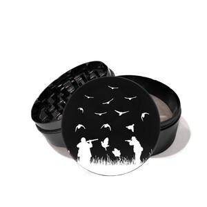 laser engraved 4 Pieces Anodized Black Aircraft Grade Aluminum Laser Engraved Duck hunting +Free personalize Back of your Herb grinder,0347