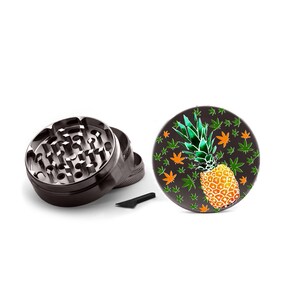 Pineapple and Green Leafs Metal Grinder Herb With Catcher Set, 4 Piece Grinder for Girls, For Men, Gift 0048