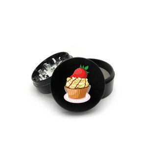 Strawberry Cupcake Metal Grinder Herb With Catcher Set, 4 Piece Grinder Girly Grinder, for Girls, Gift for Smokers 061-B