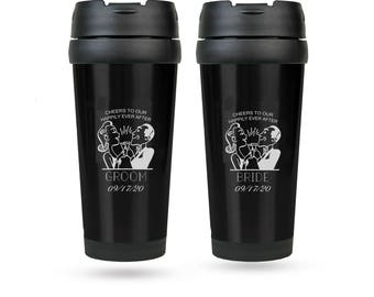 Groom Bride Personalized Black Stainless Steel Customizable Travel Coffee Mug CF0003