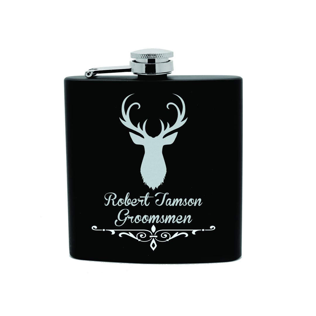 Personalized Flask 6oz Black Stainless Steel Laser Engrave Groomsmen ...