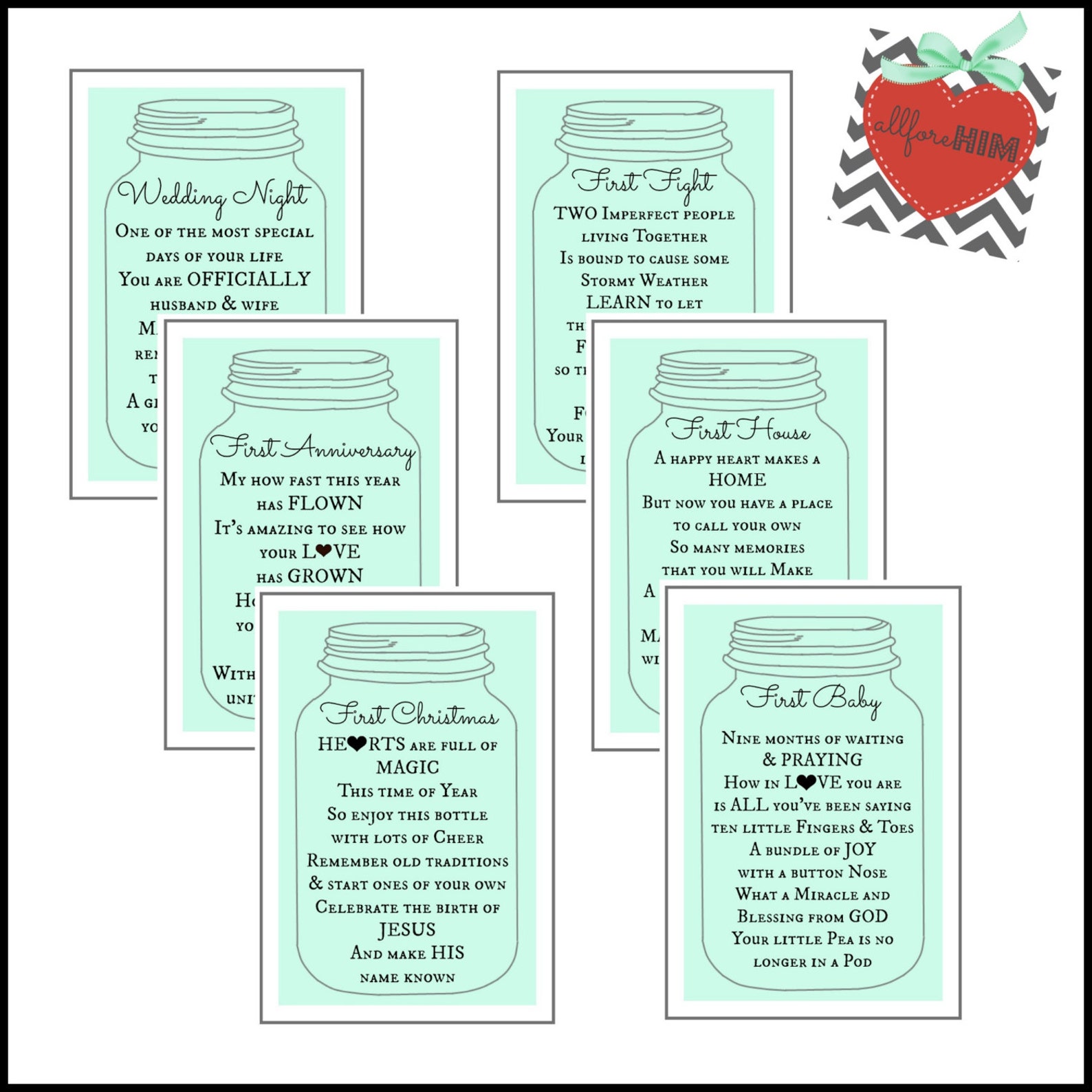 INSTANT DOWNLOAD Bridal Shower Wine Basket Gift Tags Set of 6 Mason Jar ...