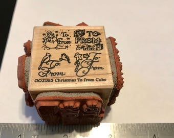 Northwoods Rubber Stamps Christmas To From Cube Wood Mounted Rubber Stamp.