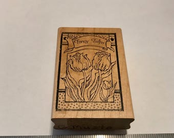 Hampton Art Stamps Framed Fancy Tulips Wood Mounted Rubber Stamp.
