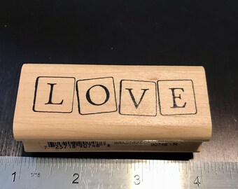 Inkadinkado Love Block Letters Wood Mounted Rubber Stamp.