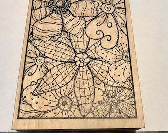 Outlines Rubber Stamp Co. Framed Funky Flowers Wood Mounted Rubber Stamp.